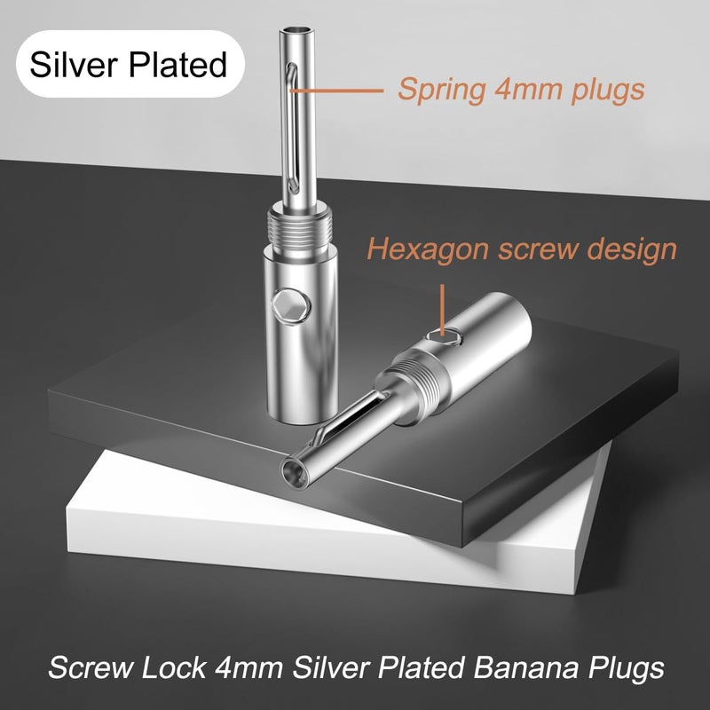 Viborg 8PCS Banana Plugs Silver Plated Screw Locking 4MM HiFi Connectors for Speaker Wire, Wall Plate, Home Theater, Audio/Video Receiver, Amplifiers and Sound Systems - Image 4